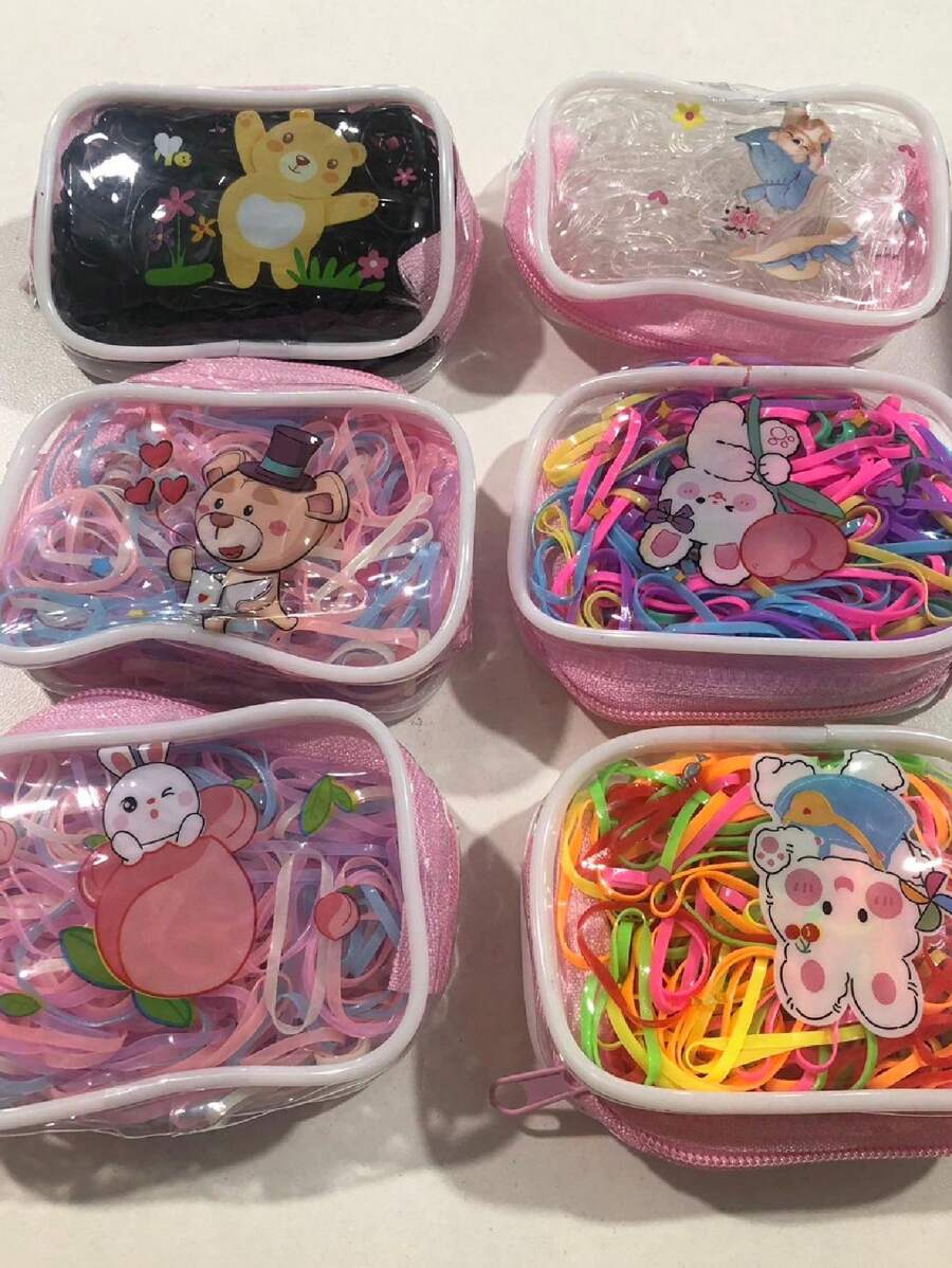 6 Bolsa Com Elásticos Silicone Grosso De Cabelo Colorido/Preto com bolsinha/1200 Unidades - Multicolorido - Visão 1