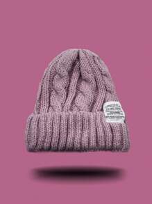 1 件装经典罗纹针织帽时尚糖果色骷髅帽弹力保暖针织帽翻边无檐帽男女皆宜 - 針織帽 - 查看 3