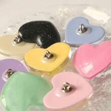 6/12pcs Delicate Glittery Cute Colorful Big Heart Shaped Resin Decorative Buttons For Sweaters, Coats, DIY Craft - Multicolor - View 6