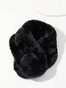 1 件女式純色毛絨球圍巾,經典頸圍,適合日常佩戴 - 米色 - 查看 7