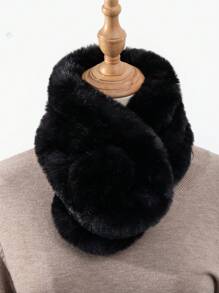 1 件女式純色毛絨球圍巾,經典頸圍,適合日常佩戴 - 米色 - 查看 2