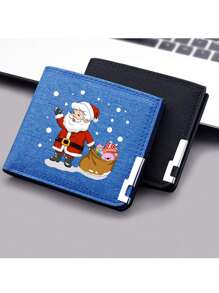 1 件卡通圣诞风格短钱包男士帆布印花钱包双折钱包多个卡槽适合男士使用理想的圣诞节圣诞礼物感恩节女士复古礼物 - 彩色 - 查看 8