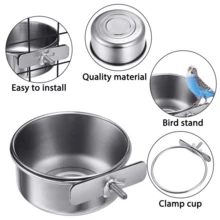 1/2 chiếc bát đựng thức ăn và nước cho chim có kẹp giữ, đĩa đựng thức ăn cho vẹt bằng thép không gỉ - Bạc - Xem 2