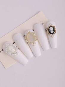 10 Pieces, Small Oval Nail Decorations, 3D Girl Nail Accessories, Personalized Cat Eye Nail Accessories, Gold Silver Black Pearl Nail Ornaments, Personalized Nails, Suitable For Nail Salons And Personal Use