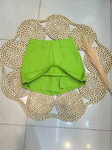 Premium Tailored Short Skirt With Button Pocket Women's Fashion - 綠色 - 查看 2