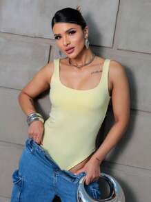 Women's Suplex Bodysuit With Square Neckline And Lined Straps Women's Bori Blouse - 黃色 - 查看 4