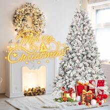 8 Ft Flocked Christmas Tree Prelit, Snow Frosted Artificial Christmas Tree With 700 UL Lights, Pine Cones & 1754 Tips, Auto Hinged Easy Setup Full Prelighted Large Christmas Tree - US A Type Plug(110-127V) - View 7