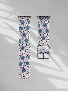 时尚休闲硅胶表带兼容 Apple Watch 38mm 40mm 41mm 45mm 44mm 42mm 49mm，蓝色花卉图案，柔软弹性透气替换表带兼容 Apple Watch Ultra SE/9/8/7/6/5/4/3/2/1 智能手表配件 - 彩色 - 查看 8
