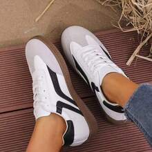 Giày tennis thường ngày chống trượt, thoải mái, buộc dây, thời trang cổ điển dành cho nữ, mẫu 2024 - Đen và trắng - Xem 5