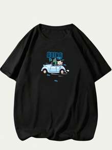 Cartoon T-Shirt Cotton Cute Style Animal T-Shirt Comfort Premium Soft Breathable - 黑色 - 查看 1
