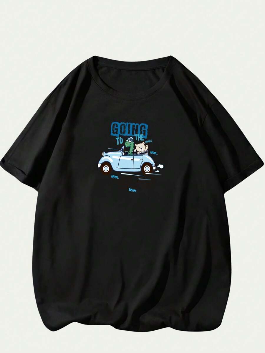Cartoon T-Shirt Cotton Cute Style Animal T-Shirt Comfort Premium Soft Breathable - 黑色 - 查看 1