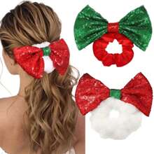 2 件装女士复古可爱圣诞亮片蓬松蝴蝶结发带，适合狂欢派对 - 彩色 - 查看 1