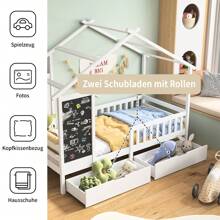 Children's Bed 90x200cm, House Bed With 2 Drawers, Fall Protection, Floor Bed, Bed Box, Slatted Frame, White - 白色 - 查看 4