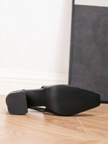 Mary Jane Pumps For Women, Square Toe Design, Black Striped Patent Leather Backless High Heel Shoes, Versatile & Comfortable For All Seasons, Classic Chunky Heel Dress Shoes, Popular Spring/Fall Fashion Essential