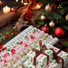 TIMBLESSING 10 PIÈCES/12 PIÈCES Rouleaux de papier cadeau de Noël, papier fin sans pli, avec des designs incluant le renne, le sapin de Noël, le flocon de neige, en couleurs or et argent. Convient pour Noël, Nouvel An, Saint-Valentin, fêtes, cadeaux, décorations, etc.