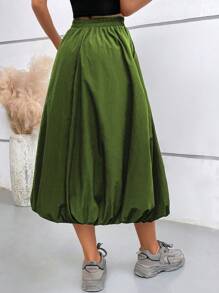 Women's Bubble Skirt Elastic Waist With Pockets Solid A-Line Long Skirts