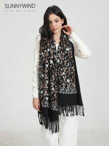 1 件休闲花卉刺绣围巾，秋冬 - 彩色 - 查看 5