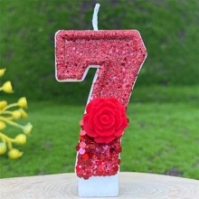创意畅销 0-9 数字和字母生日蜡烛手工制作 DIY 生日蛋糕派对装饰，红玫瑰，全新彩色闪光主题派对庆祝数字蜡烛装饰，女士 - 紅玫瑰 - 查看 20