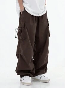Functional Paratrooper Cargo Pants, Men's High Street Fashionable Brand Loose Hiphop Style Wide Leg Straight Casual Long Pants, Men's Outdoor Streetwear, Fall