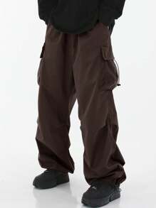 Functional Paratrooper Cargo Pants, Men's High Street Fashionable Brand Loose Hiphop Style Wide Leg Straight Casual Long Pants, Men's Outdoor Streetwear, Fall