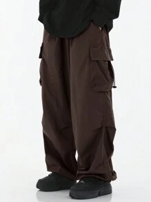 Functional Paratrooper Cargo Pants, Men's High Street Fashionable Brand Loose Hiphop Style Wide Leg Straight Casual Long Pants, Men's Outdoor Streetwear, Fall