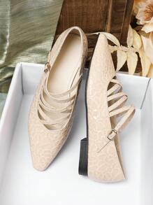 Giày đế vuông cho nữ, màu đỏ, đỏ tía, màu Bordeaux, giày lười thu/đông 2024 mới, giày lười thường ngày/đi làm, đế mềm, phong cách Anh, cỡ lớn 41-42 - Màu be - Xem 3