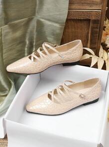 Giày đế vuông cho nữ, màu đỏ, đỏ tía, màu Bordeaux, giày lười thu/đông 2024 mới, giày lười thường ngày/đi làm, đế mềm, phong cách Anh, cỡ lớn 41-42 - Màu be - Xem 4