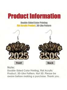 1 对亚克力 2D 节日吊坠耳环，2025 烟花和时钟图形印花设计，优雅节日庆祝时尚礼物，送给亲人，新年礼物 - 1對 - 查看 6