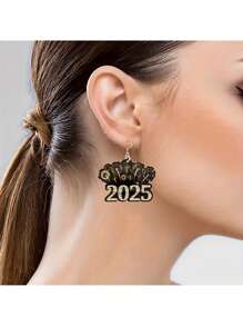 1 对亚克力 2D 节日吊坠耳环，2025 烟花和时钟图形印花设计，优雅节日庆祝时尚礼物，送给亲人，新年礼物 - 1對 - 查看 5