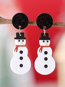 圣诞复古雪人亚克力闪光耳环，适合女士，圣诞派对礼物 - 彩色 - 查看 1