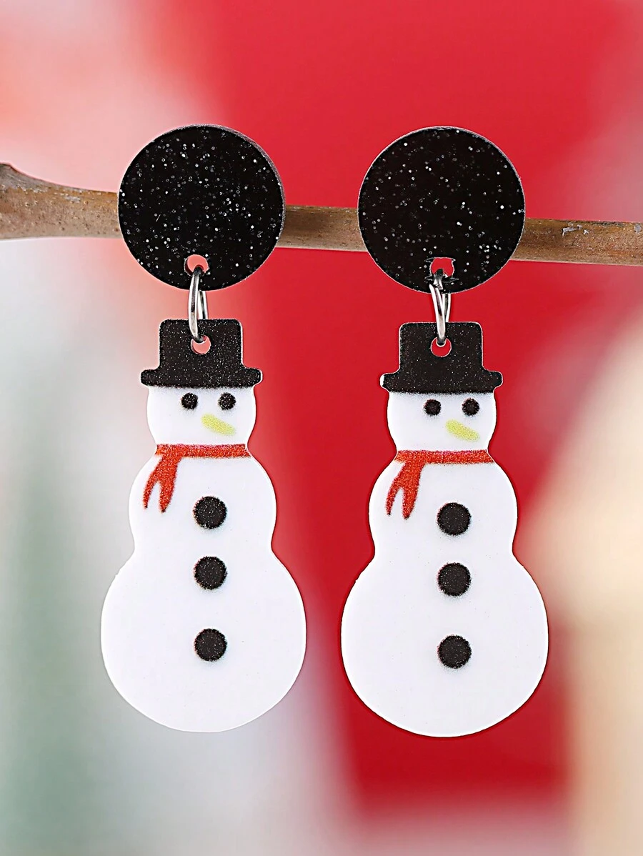 圣诞复古雪人亚克力闪光耳环，适合女士，圣诞派对礼物 - 彩色 - 查看 1