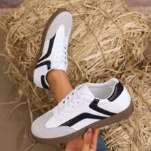 Giày tennis thường ngày chống trượt, thoải mái, buộc dây, thời trang cổ điển dành cho nữ, mẫu 2024 - Đen và trắng - Xem 4