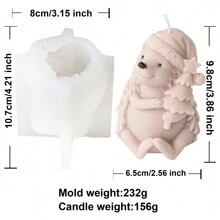3D 手工制作可爱拥抱刺猬蜡烛硅胶模具 DIY 圣诞节母子刺猬带水壶模具用于香薰蜡烛香皂石膏粘土制作、家居装饰手工艺品工具 - 白色 - 查看 10