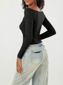 Women's Off Shoulder Crop Tops Long Sleeve Solid Color Slim Fit T-Shirts Dressy Blouses