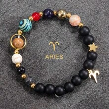 Handgemaakte 12 Zodiac-armband - natuurlijke tijgeroogstenen kralen, unieke patronen en kleurvariaties, perfect cadeau voor vrouwen en mannen