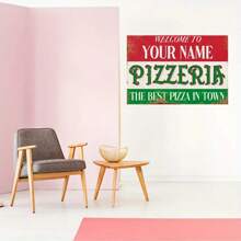Personalisiertes Pizza Shop Metallschild - Retro Outdoor Indoor Wandbehang Metallplakette - Anpassbarer Text, geeignet für Männerhöhle, Garage, Werkstatt, Spielzimmer - Wetterfest, vorgebohrte 8x12 Zoll, Provinzielle Eleganz Wohnen