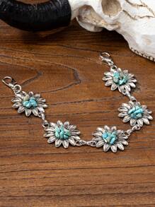 1pc Western Cowboy Boho Retro Turquoise Sunflower Flower Hatband Decorative Hat Accessory - Green - View 4