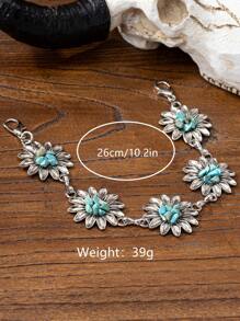 1pc Western Cowboy Boho Retro Turquoise Sunflower Flower Hatband Decorative Hat Accessory - Green - View 5