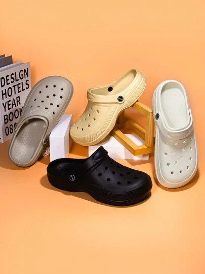 男士时尚穿孔拖鞋，韩版厚底简约沙滩凉鞋，休闲防滑透气包头拖鞋