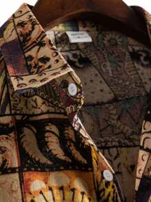 Men Tropical Print Button Up Hawaiian Shirt