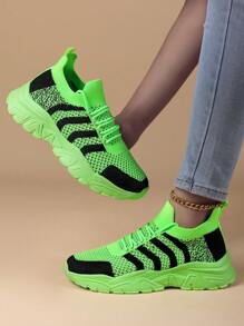 Women's Perforated Breathable Knit Sneakers, Casual Athletic Running Shoes For All Season