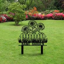 1pc Custom Metal Garden Sign, Flower Sign With Stakes, SunFlower Sign With Stakes, Personalized Garden Name Sign, Lawn Signs, Outdoor Metal Sign, Garden Decor, Garden Gift - Black - View 9