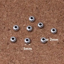 100pcs 5mm Antique Silver Retro Alloy Glossy Flat Bead Buddha Beads Plain Light Spacer Loose Beads DIY Necklace Bracelet Jewelry Making Necklace Pendant Accessories