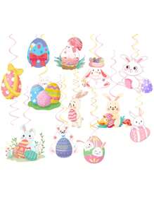 9/12 pezzi Nuovi Decorazioni per Feste di Pasqua, Set di Decorazioni Appese a Spirale con Striscione di Pasqua