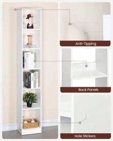 Hzuaneri Librería, Estantería, Para Salon, Estudio, Oficin, Dormitorio, Estilo Escandinavo, 24 X 30 X 184.4 Cm, Blanco - 白色 - 查看 5