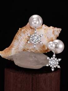 1 Pair Elegant Christmas Snowflake Faux Pearl Earrings, Versatile Style Suitable For Any Occasion For Women