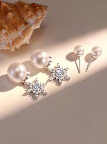 1 Pair Elegant Christmas Snowflake Faux Pearl Earrings, Versatile Style Suitable For Any Occasion For Women