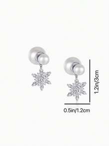 1 Pair Elegant Christmas Snowflake Faux Pearl Earrings, Versatile Style Suitable For Any Occasion For Women