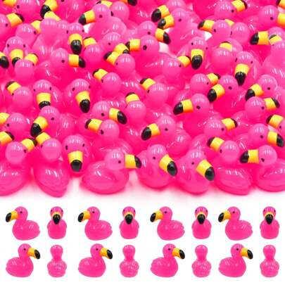 10/50/100/200 Piezas Flamencos y patitos de resina en miniatura, figuras decorativas de flamencos adorables para decorar tartas, jardines, casas de muñecas, paisajes acuáticos, artesanía DIY