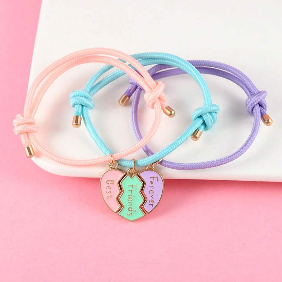 3Pcs/Set Heart-Shaped Stitching Best Friend Forever Bracelet BFF Friendship Jewelry Gifts For Girls Valentines,Mom,Mother,Mother's Day,Gift